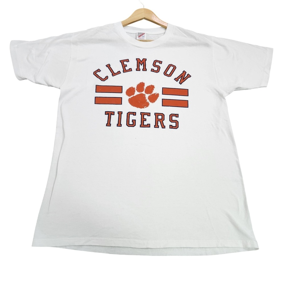 Vintage Jerzees Clemson Tigers T-Shirt Mens Large White Single Stitch 90s USA